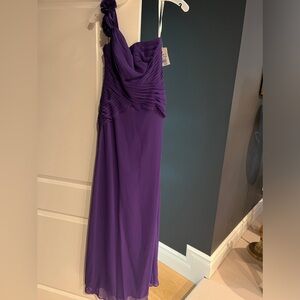 NWT David’s bridal purple 1 shoulder chiffon ruched dress floor length